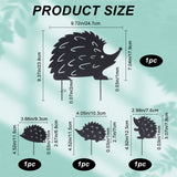 Iron Garden Stakes, Garden Decoration, Hedgehog, Black, 115~238x78~247x1~3.5mm, 4pcs/set