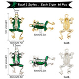20Pcs 2 Styles Enamel Style Alloy Pendants, with Rhinestones, Frog, Mixed Color, 33~34x19~20x6mm, Hole: 2~2.5mm, 10pcs/style