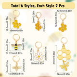 Bee & Flower Locking Stitch Markers, Alloy Enamel Pendant Stitch Marker, with 304 Stainless Steel Hoop, Golden, 2.9~6.4cm, 6 styles, 2pcs/style, 12pcs/box