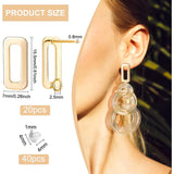 20Pcs Brass Stud Earring Findings, with Vertical Loops, Rectangle, Nickel Free, with 40Pcs Plastic Ear Nuts, Real 18K Gold Plated, 15.5x7mm, Hole: 2.5mm, Pin: 0.8mm