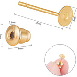 Brass Stud Earring Findings, with Stainless Steel Pin and Brass Ear Nuts, Golden, 100pcs/box