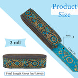 Ethnic style Embroidery Polyester Ribbons, Jacquard Ribbon, Garment Accessories, Single Face Floral Pattern, Dark Turquoise, 1-3/8 inch(34mm), 7m/roll