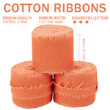 Cotton Rustic Frayed Edge Ribbon, Tassel Fringe Ribbon with Wood Spools, for Wedding, Bouquet, Invitation Card, Dark Orange, 1-5/8 inch(40mm), about 5.47 Yards(5m)/Roll