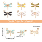 Light Gold Plated Alloy Charms, with Enamel, Dragonfly, Light Gold, Mixed Color, 56pcs