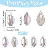 20Pcs Electroplated Natural Cowrie Shell Pendants, Shell Charm with Iron Findings, Platinum, 18~24x10~14x6~7mm, Hole: 1.5mm