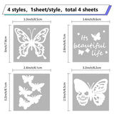 4Pcs 4 Styles Square PET Waterproof Self-adhesive Car Stickers, Reflective Decals for Car, Motorcycle Decoration, Silver, Butterfly Pattern, 200x200mm, 1pc/style