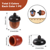 4Pcs 4 Styles Wooden Acorn Box Jewelry Pendants, Autumn Acorn Charm, with Screw Cap, Dyed, Secret Canister, Mixed Color, 29.5~30x21~22mm, Hole: 1.5~2mm, Inner diameter: 14x14~17mm, 1pc/style