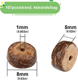 Natural Coconut Shell Rondelle Bead Strands, Coconut Brown, 8x2.5~5mm, Hole: 1mm, about 107pcs/strand, 16.1 inch, 4strands/bag