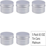 Round Aluminium Tin Cans, Aluminium Jar, Storage Containers for Cosmetic, Candles, Candies, with Screw Top Lid, Platinum, 10.3x4.1cm, Capacity: 250ml, 5pcs/box