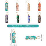 32Pcs 8 Style Natural & Synthetic Gemstone Pendants, with Golden Tone Copper Wire Wrapped, Column Charm, 18.5~20x5~5.5mm, Hole: 2.5mm, 4pcs/style, 32pcs/box