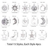Tibetan Style Alloy Pendants, Moon & Star & Sun, Antique Silver, 74x72x17mm, 60pcs/box