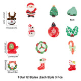 Resin Cabochons, Opaque, Christmas Theme, Christmas Glove & Leaf & Candy & Flower, Sock, Balloon, Santa Claus, Deer, Snowman, Tree, Mixed Color, 24.5x23x8mm, 36pcs/bag