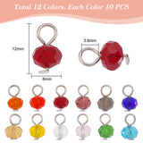 120Pcs 12 Colors Glass Charms, Faceted Rondelle, with Iron Loops, Platinum, 12x8mm, Hole: 3.6mm, 10Pcs/color