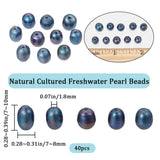 40Pcs Large Hole Pearl Beads, Natural Cultured Freshwater Pearl Loose Beads, Dyed, Oval, Black, 7~10x7~8mm, Hole: 1.8mm