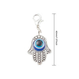 30Pcs Alloy Pendants, with Resin Beads and Zinc Alloy Lobster Claw Clasps, Hamsa Hand with Evil Eye, Antique Silver & Platinum, Royal Blue, 40mm