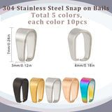 50Pcs 5 Colors 304 Stainless Steel Snap on Bails, Mixed Color, 7x4x3mm, Inner: 6x3mm, 10Pcs/color