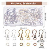 Tibetan Style Alloy S Hook Clasps, Mixed Color, 38x16mm, Hole: 5mm, 6 colors, 8sets/color, 48sets/box