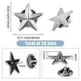 24Pcs Alloy Star Lapel Pin Brooches, Badges for Backpack Clothes, Gunmetal, 17x18x4mm