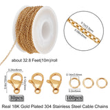 DIY Chain Bracelet Necklace Making Kits, Including 304 Stainless Steel Cable Chains & Clasps, Brass Jump Rings, Golden, Chain: 32.8 Feet(10m)/set