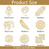 Nickel Decoration Stickers, Metal Resin Filler, Epoxy Resin & UV Resin Craft Filling Material, Golden, Mandala Flower, Mixed Shapes, 40x40mm, 9 style, 1pc/style, 9pcs/set
