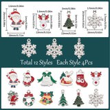 48Pcs 12 Style Alloy Enamel Pendants, Christmas Bell & House & Santa Claus, Mixed Color, 17~26x14~28x1.7~3.5mm, Hole: 1.4~2mm, 4pcs/style