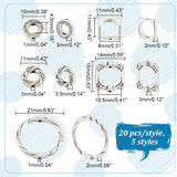 100pcs 5 style Brass Bead Frames, Rectangle & Donut & Ring & Square, Antique Silver, 10~21x10~21x2~3.5mm, 20pcs/style