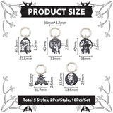 Printed Acrylic Pendants, with Zinc Alloy Spring Gate Rings, for Shoe Charm Decoration Accessories, Hecate/Moth/Snake, Platinum, 58~75mm, 5 style, 2pcs/style, 10pcs/set