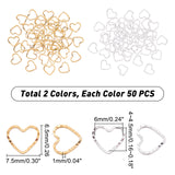 100Pcs 2 Color Brass Linking Rings, Long-Lasting Plated, Cadmium Free & Lead Free, Heart, Mixed Color, 6.5x7.5x1mm, Inner Diameter: 4~4.5x6mm, 2colors, 50pcs/colors