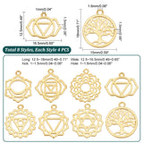 32Pcs 8 Styles Brass Pendants, Long-Lasting Plated, Hollow, Mixed Shapes, Real 18K Gold Plated, 12.5~17x12.5~16.5x1~1.5mm, Hole: 1~1.6mm, 4pcs/style