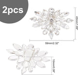 2Pcs Detachable Flower Shoe Decoration, with Alloy Buckle Clip, Crystal Glass Rhinestone, Crystal, 43x59x10mm