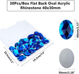 Acrylic Rhinestone Flat Back Cabochons, Faceted, Bottom Silver Plated, Oval, Blue, 40x30x7~7.5mm, 30pcs/box