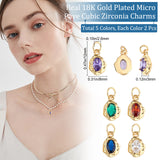 10Pcs 5 Colors Brass Micro Pave Cubic Zirconia Pendants, Long-Lasting Plated, Oval, Mixed Color, 12x8x3mm, Hole: 2.6mm, 2pcs/color