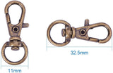 Alloy Swivel Lobster Claw Clasps, Swivel Snap Hook, Jewellery Making Supplies, Antique Bronze, 32.5x11x6mm, Hole: 9x5mm