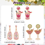 3 Pairs 3 Style Rhinestone Wine Glass Dangle Stud Earrings, Glass Imitation Pearl Wine Bottle Dangle Stud Earrings, Light Gold Alloy Jewelry for Women, Mixed Color, 49~60mm, Pin: 0.6~0.8mm, 1 Pair/style