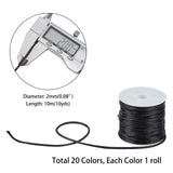 Macrame Rattail Chinese Knot Making Cords, Round Nylon Braided String Threads, Satin Cord, Mixed Color, 2mm, about 10m/roll, 20 colors, 1roll/color, 20rolls/set