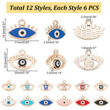 72Pcs 12 Style CCB Plastic Enamel Pendants, Light Gold, Eye with Evil Eye, Mixed Color, 14.5~15.5x20~21x2.5~3.5mm, Hole: 1.8~2.2mm, 6pcs/style