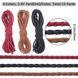 3 Bundles 3 Colors  Round Braided PU Imitation Leather Cords, Mixed Color, 4mm, about 5.47 Yards(5m)/Bundle, 1 bundle/color