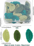 30Pcs 3 Colors Cotton Knitting Artificial Ornament Accessories, Leaf, Mixed Color, 30~36x15~16x1.5mm, 10pc/color