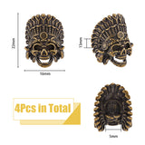 4Pcs Tibetan Style Alloy European Beads, Large Hole Beads, Skull Head, Antique Bronze, 22x16x13mm, Hole: 5mm