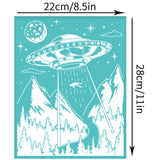 Self-Adhesive Silk Screen Printing Stencil, for Painting on Wood, DIY Decoration T-Shirt Fabric, Turquoise, Spaceship, 280x220mm
