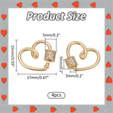 4Pcs Heart Brass Micro Pave Clear Clear Cubic Zirconia Screw Carabiner Lock Charms, for Necklaces Making, Long-Lasting Plated, Real 18K Gold Plated, 17x15x5mm, Screw: 5x5mm