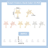 36Pcs 3 Color 201 Stainless Steel Star Stud Earring Findings, with Horizontal Loops & 316 Stainless Steel Pin & 80Pcs Plastic Ear Nuts, Mixed Color, 13x10mm, Hole: 1.4mm, Pin: 0.7mm, 12Pcs/color