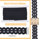 10M Flat Nylon Wavy Elastic Cord, Garment Accessories, Black, 20mm, about 10.94 Yards(10m)/Roll