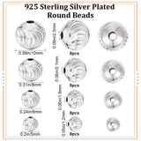 32Pcs 4 Style Eco-Friendly Brass Beads, Long-Lasting Plated, Lead Free & Cadmium Free, Round, 925 Sterling Silver Plated, 5~10mm, Hole: 1.2~2.3mm, 8pcs/style