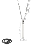 10Pcs 201 Stainless Steel Rectangle Pendant Necklace, Stainless Steel Color, 20.08 inch(51cm)