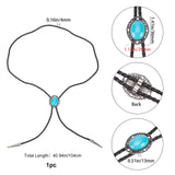 Oval Synthetic Turquoise Laria Necklace for Men Women, Imitation Leather Cord Adjustable Necklace, Black, 40.94 inch(104cm)