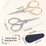 2Pcs Stainless Steel Sewing Scissors, for Embroidery, Sewing, and 2Pcs PVC Protective Scissors Cover, Mixed Color, Scissors: 90~92x47x5mm