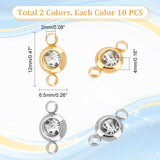 20Pcs 2 Colors 304 Stainless Steel Crystal Rhinestone Connector Charms, Flat Round, Crystal, 12x6.5x4mm, Hole: 2mm, 10pcs/color