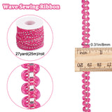 25M Metallic Yarn Lace Ribbons, Jacquard Ribbon, Garment Accessories, Fuchsia, 1/4 inch(8mm)