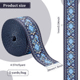 5 Yards Ethnic Style Embroidery Polyester Ribbons, Jacquard Ribbon, Flower Pattern, Royal Blue, 1-1/2 inch(38mm)